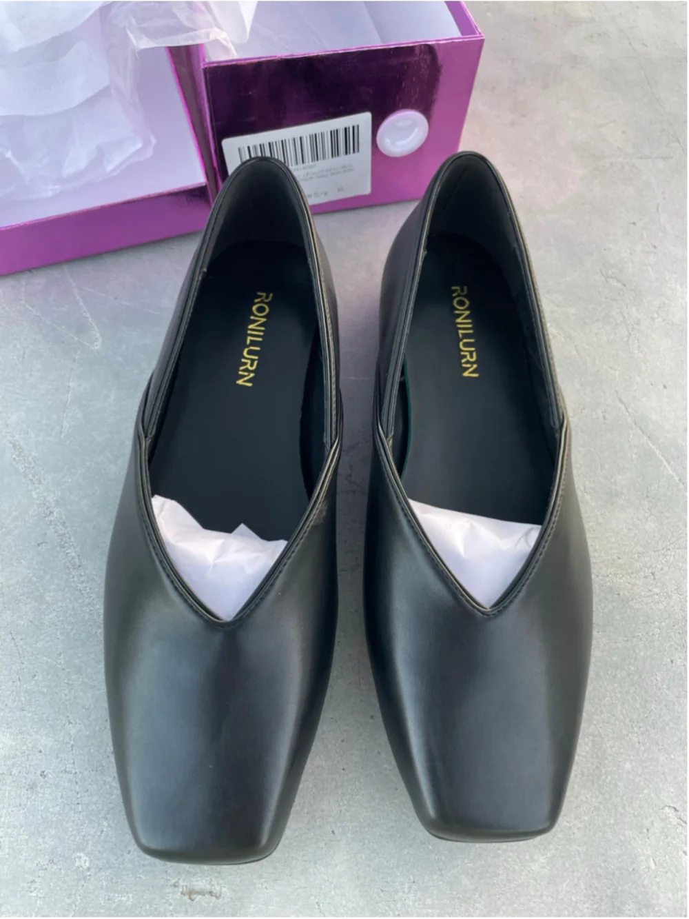 Women's RONILURN Black Square Toe Ballet Flats Size 8